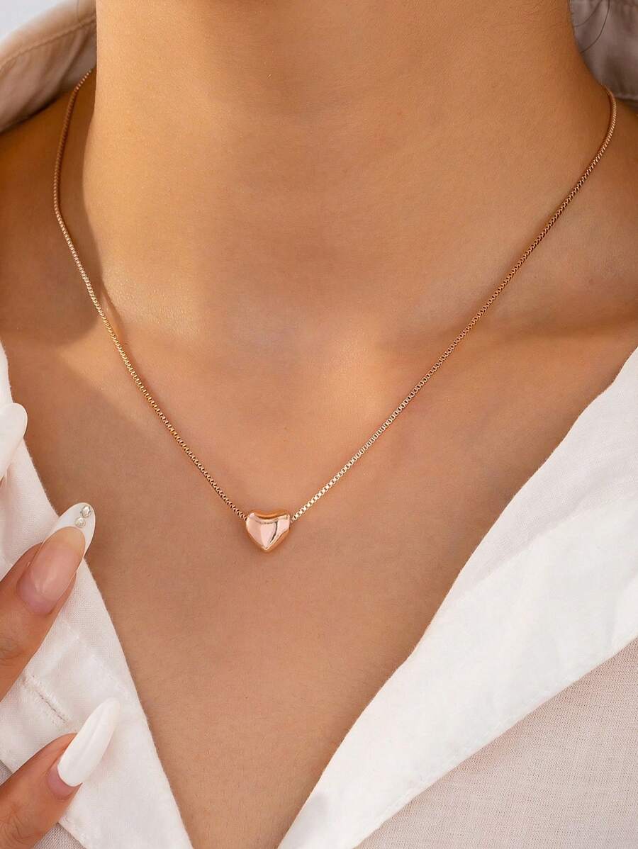 1pc Women's Heart Pendant Necklace, Silver Color Minimalist Versatile Jewelry, Suitable For Daily Wear And Gift, Valentine's Day Jewelry Gift