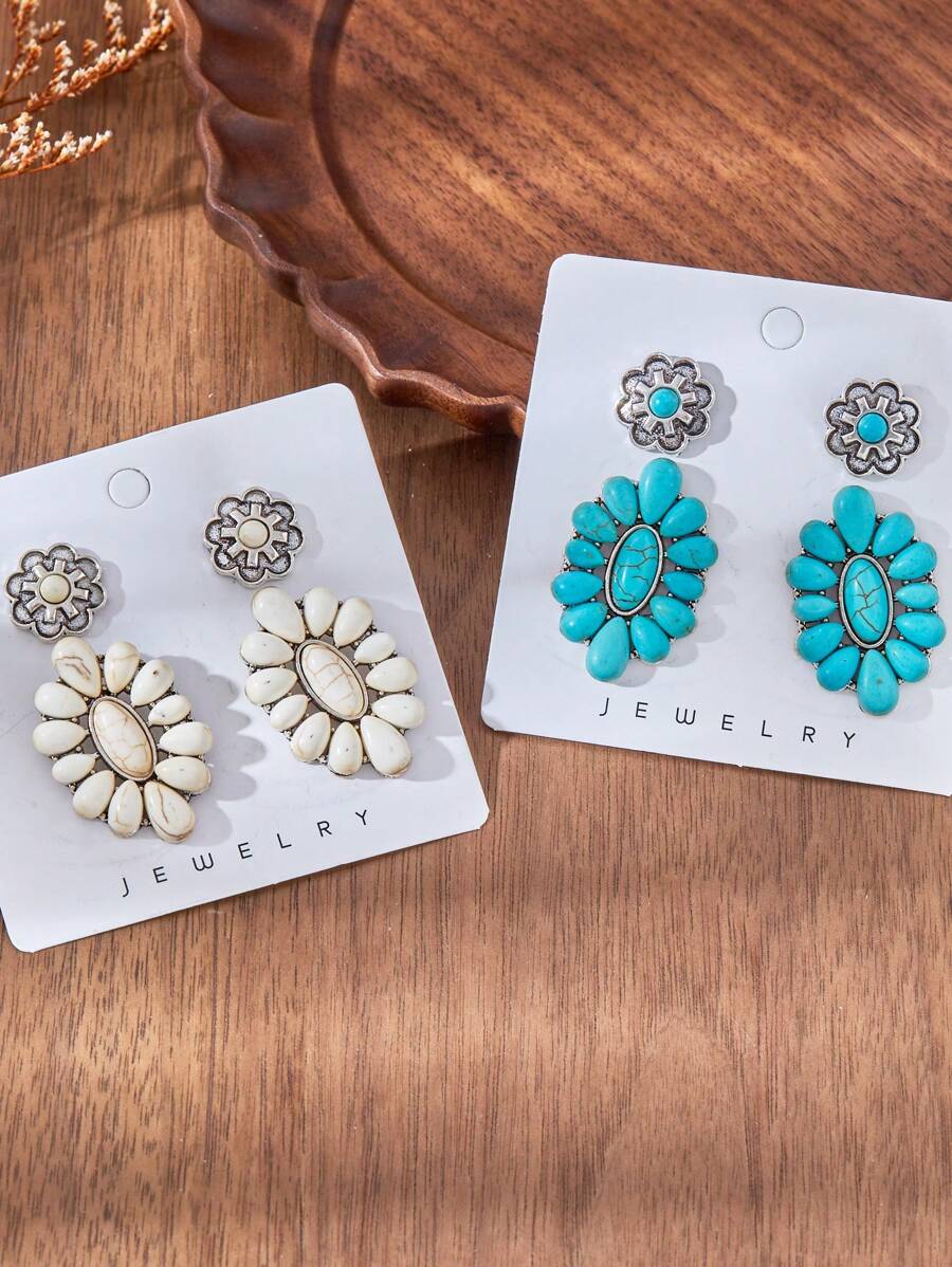 MONLOTTI 2/4 Paar vintage Cowgirl Western Türkis Schmuckset Ohrringe für Frauen, modisches Boho Schmuckset Ohrringe, geeignet für tägliche Partys, Festivals und Anlässe. Ohrringe für Frauen