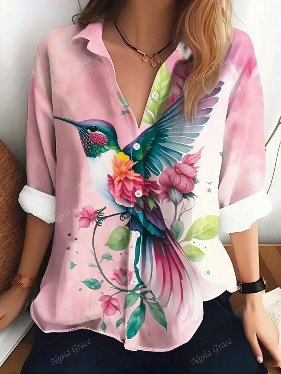 Blusa bohemia elegante con estampado degradado de golondrina para el Día de la Independencia y la temporada de graduación, top fluido para festival de música