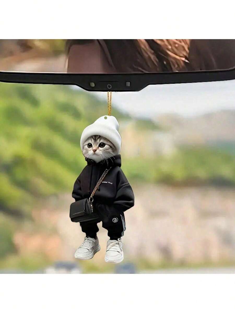 Pendente decorativo gatto carino e alla moda, accessorio perfetto per auto e borse, può essere usato come ciondolo per zaino, ciondolo per auto, per partner, anniversario di famiglia, Ognissanti, regalo di Natale perfetto, piatto in acrilico 2D