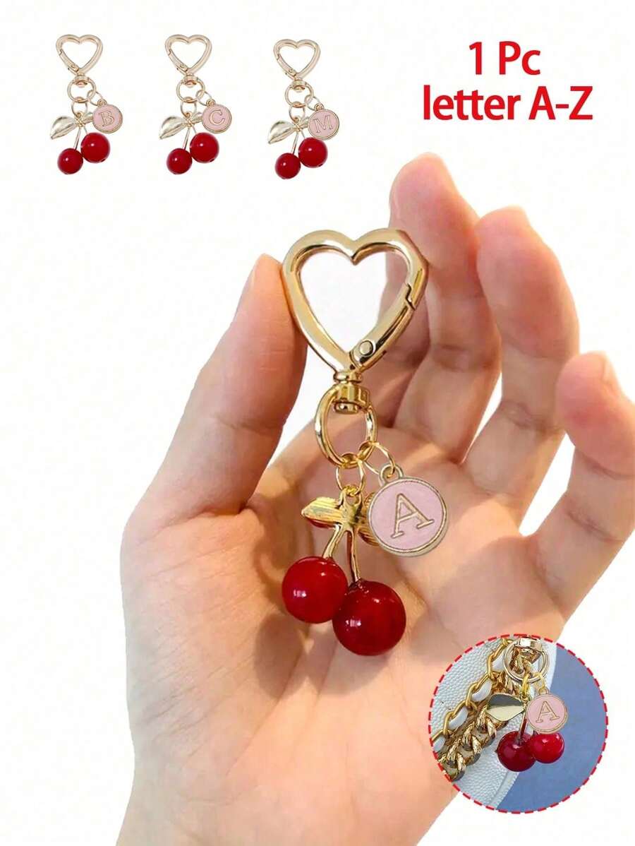 Fashion High Quality Cute Cherry Golden Butterfly Bag Charm- Cherry Key Fashion Backpack Pendant Decoration, Keychain, Bag Charm Alloy Pendant A-Z Letter, Headphone Pendant, Car Charm, Decorative Charm, Cherry Keychain, Bag Accessories, With Clip For Bag, Sparkling Resin & Metal Accessory For Purses And Bags For Women, Backpack Accessories Valentine's Day Anniversary Gift, Birthday Gift Backpack For School