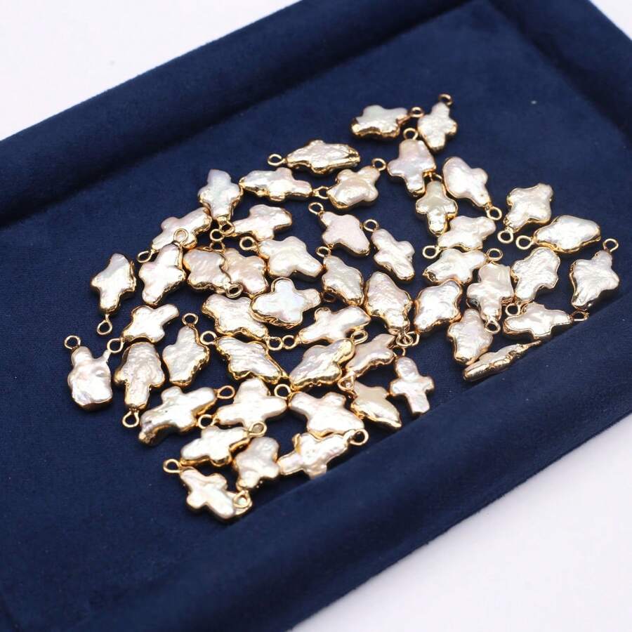 Conjunto de 2 pingentes de pérolas naturais de água doce, pingentes de cruz barroca para colares, pulseiras e acessórios para fazer joias, faça você mesmo, para mulheres e homens