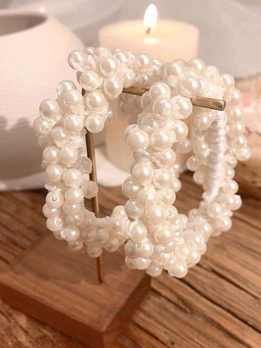 1/2pcs Faux Pearl Hair Ring Bracelet Dual Purpose Hair Tie For Women, Elegant Faux Pearl Hair Ring For Girls, Bracelet Dual Purpose Headstring, Hair Tie Accessories, Dongdaemun Hair Accessories, Headpiece Faux Pearl Hair Ring Solid Color Luxurious Elegant Romantic Sweet PS (Polystyrene) Hair Tie Hair Accessory Ponytail Holders Hair Elastics Hair Rubber Bands Scrunchies Hair Rope Elastic Hair Tie