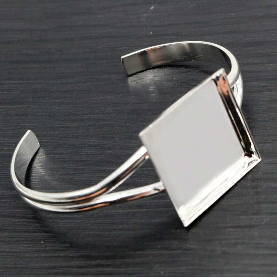 1 pièce Monture de bracelet manchette adaptée pour cabochons carrés de 20 mm et 25 mm, base de réglage couleur argent, accessoires de fabrication de bijoux DIY