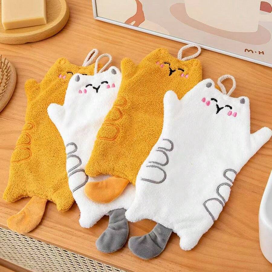 1pc,Stylish Cartoon Embroidery Hand Towel - Decorative Hanging Towel With 3D Plush Texture, Multi-Purpose Absorbent Kitchen & Bathroom Accessory For Modern Home Decor