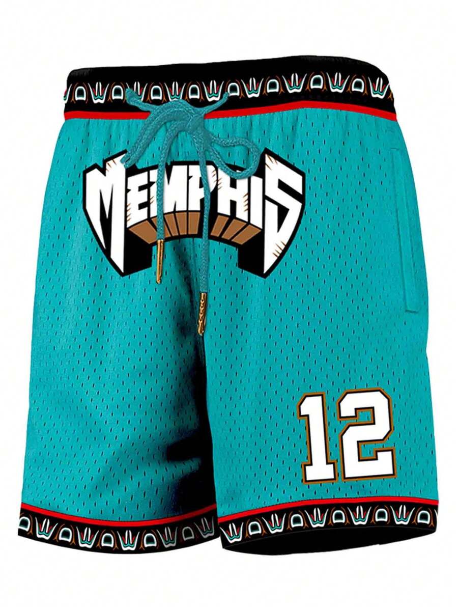 Pantaloncini da basket verdi taglia 12 da uomo, casual, con ricamo, tasca con cerniera, pantaloni sportivi per feste