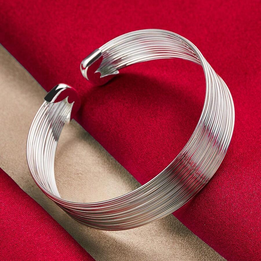 925 Sterling Silver Multi-Line Bangle Bracelet For Woman Man Wedding Engagement Fashion Charm Party Jewelry