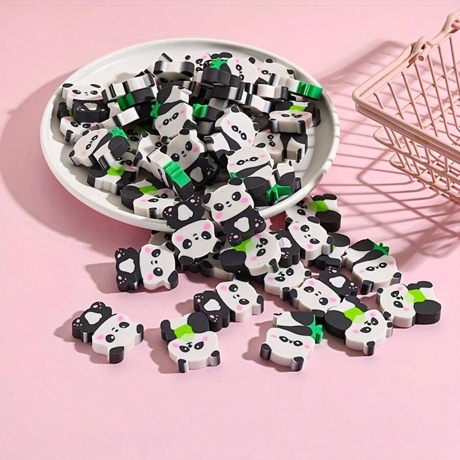 50PCS Cute Panda Shaped Eraser With Random Color - Soft Furry Bamboo Leaf Pattern In Black And White Design, Suitable For Classroom Rewards, Party Gifts And School Supplies, Panda Theme Gifts For Office Supplies, School Supplies, Office Decoration, Back To School Supplies, School Prizes, A Good Choice For Family And Friends, Graduation Season Gifts 50pcs/30pcs/20pcs/10pcs/5pcs (Color Style Random)