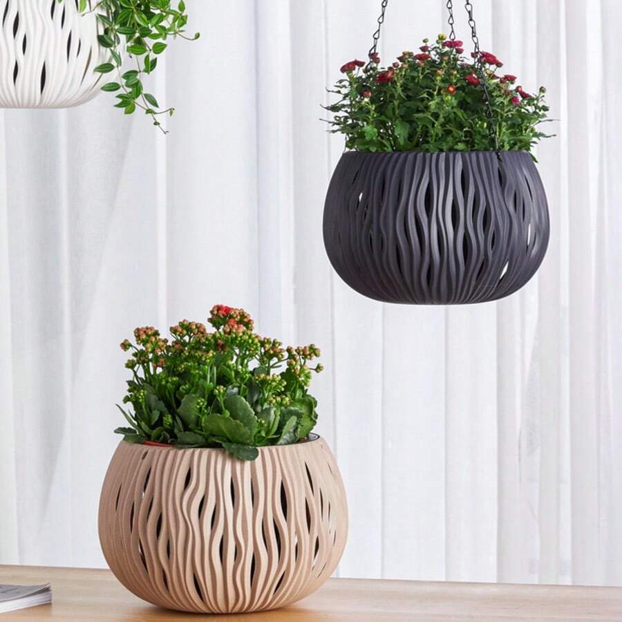 Hängende Blumentopf Kunststoff Rattanoptik Pflanzgefäß, robuster hängender Korb für Sukkulenten, Efeu und mehr