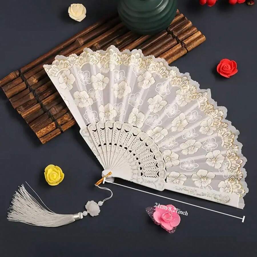 2pcs Retro Cherry Blossom Hand Fans - Romantic Red, Blue, White And Black Plastic Hand Fans - Suitable For Summer, Dance, Photography And Gifts - Perfect For June Festivals, Mother's Day, Graduation, Independence Day, Etc., Cherry Blossom Themed Items