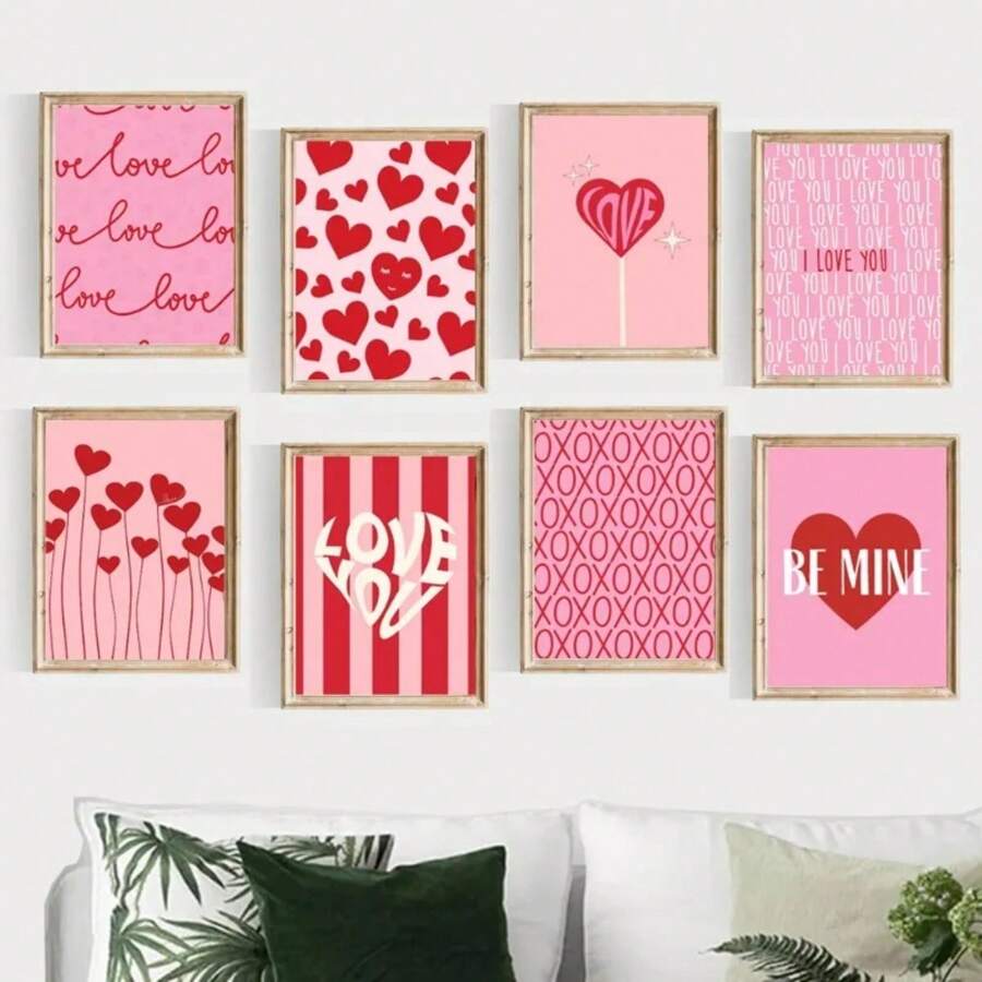 1 pièce Cadre optionnel, affiche de la Saint-Valentin rose, peinture sur canevas avec cœur romantique et amoureux pour la décoration murale de la chambre du couple, avec cadre