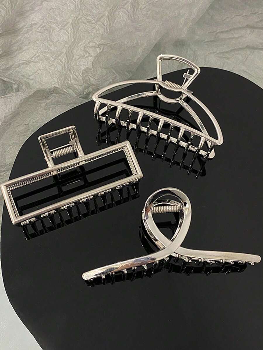 Juego de 3 piezas de elegantes pasadores de metal plateado de estilo geométrico para el cabello de mujeres, adecuados para la vida diaria, lavarse la cara, maquillarse, combinar con ropa de verano
