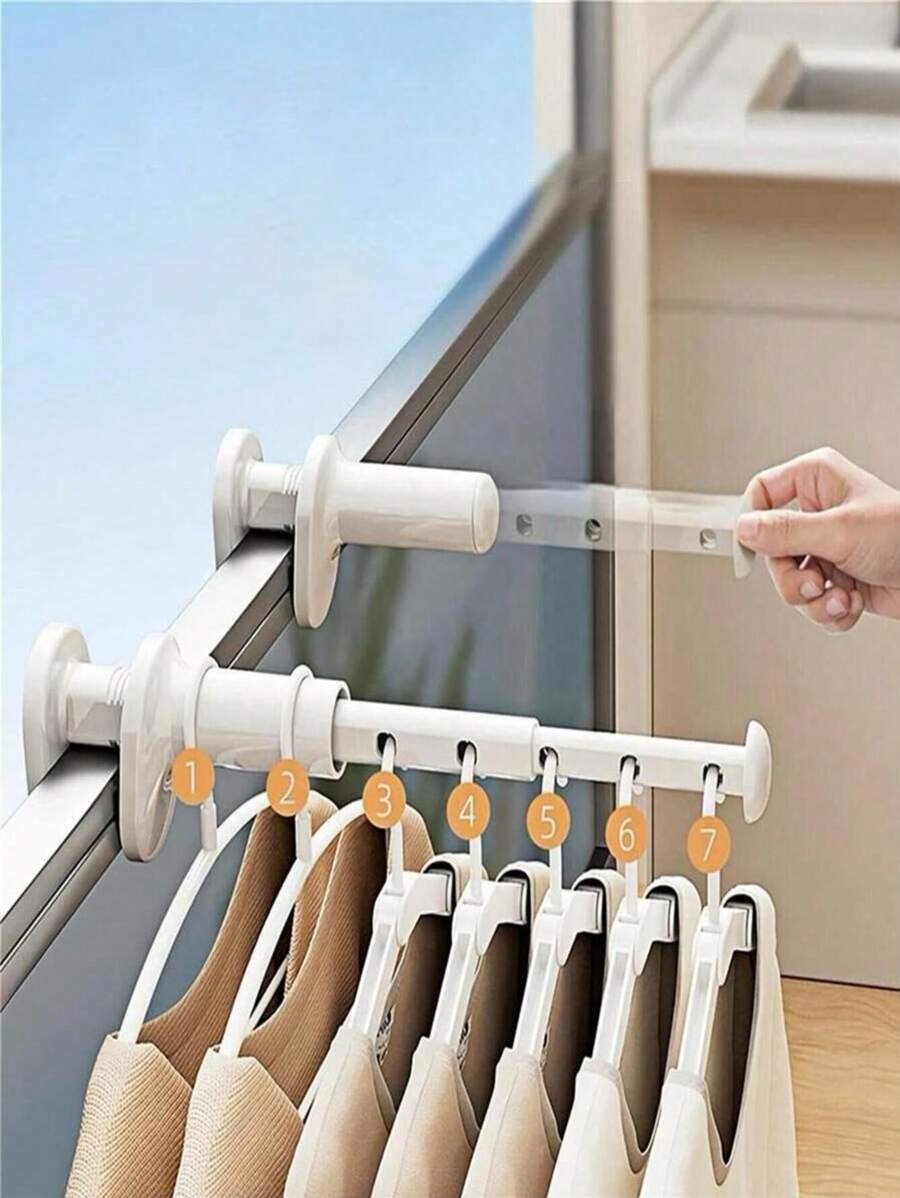 1pc Portable Travel Hanger - Adjustable Folding Design, 5 Slots, Windproof Spiral Clip, Suitable For Hotel And Business Travel, No Drilling Required For Assembly
