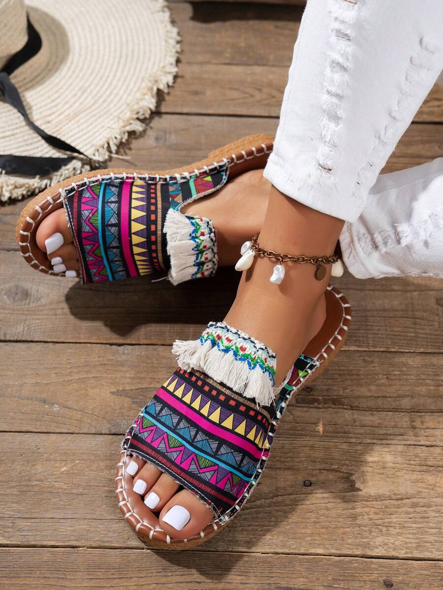 Sandalias tipo chanclas con tacón grueso para mujer, duraderas, antideslizantes, de fácil puesta, para playa, caminar, exteriores, con estampado floral, punta abierta, baja, con forro de tela suave y suela de goma
