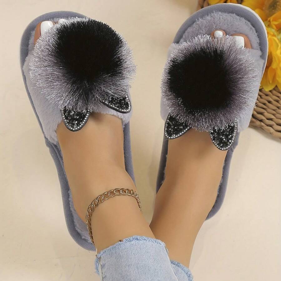 Chinelos Fofos de Pelo de Coelho, Sola Macia Antiderrapante, Confortáveis Slides para Mulheres e Casais, Verão