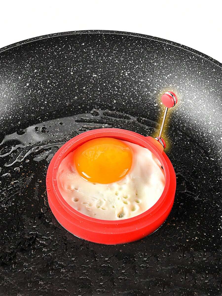 1 Stück/3 Stücke/5 Stücke Silikon Ei-Form, runde Pfannkuchen-Form mit isoliertem Griff für die Küchennutzung