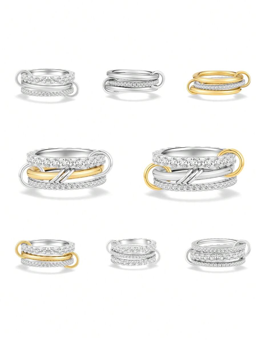 1 Set de Anillos de Mujer Chapados en Cobre con Circonita Artificial, Anillos Apilables Dorados Que no se Desvanecen, Mejor Joyería Decorativa para Señoras
