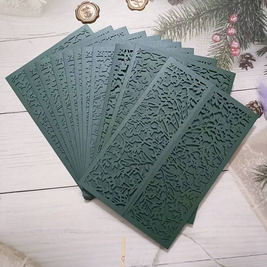 10 peças Convites de Casamento Vazados na Cor Verde, 18,5 cm x 12,5 cm
