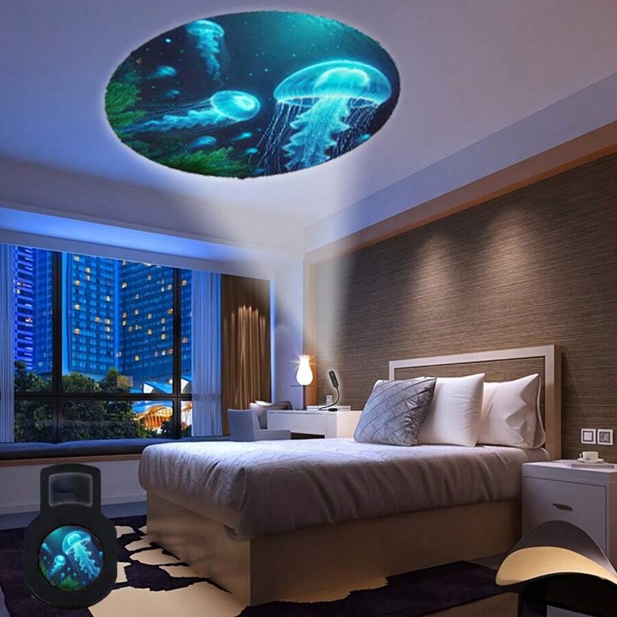 A Popular Color Jellyfish Projector, 360° Rotatable Adjustable LED Light, USB Interface Night Light, Suitable For Home Decoration, Bedside Tables, Bedrooms, Living Rooms, Gifts, Photo Backgrounds, Wall And Ceiling Lights And Lighting, Computer Accessories And Peripheral Devices