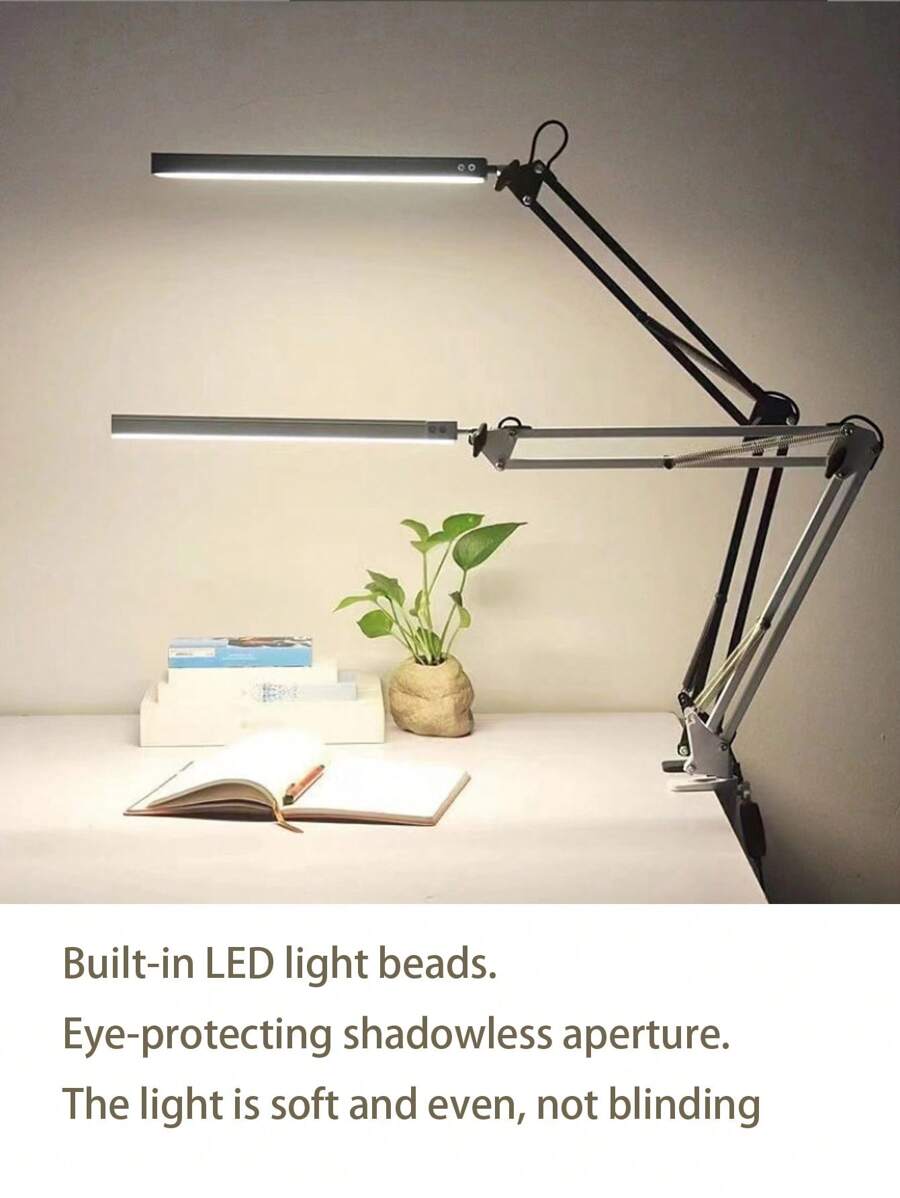 1PC Black Folding LED Table Lamp - 3 Colour Change Light By Wire, Flexible Adjustable Lamp Body, Reading Desktop Night Light, For Bedroom, Desk, Office Home Decor, Adjustable Brightness