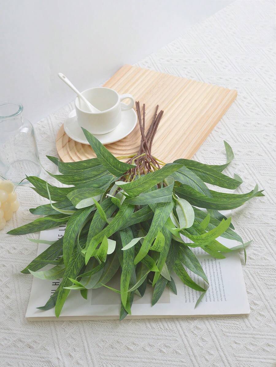1PC/4PCS/8PCS Real Touch Small Short Branch Artificial Eucalyptus Leaves Willow Leaves Wedding Bouquet Accessories Dining Table Bedroom Home Decoration