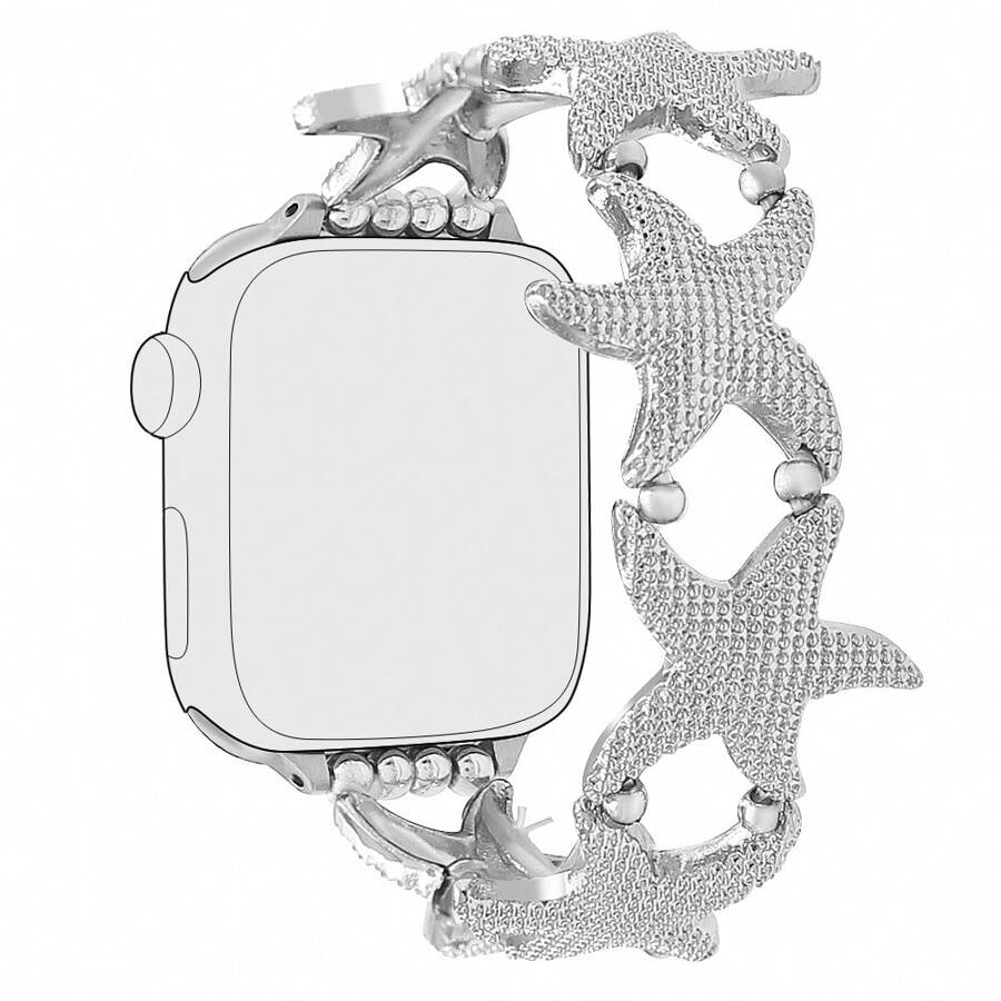 1 pièce Bracelet élastique en alliage de zinc doré avec étoile de mer simple et pour femmes. Compatible avec les bracelets de montre de 38/40/41/42/44/45/49 mm. Compatible avec les séries Ultra2/SE/9/8/7/6/5/4/3/2/1. Bracelet de montre femme style océan. Accessoire de mode de qualité pour femme. Bracelet/sangle pour montre connectée. Sangle personnalisée et unique, cadeau pour la Saint-Valentin ou la Fête des Mères