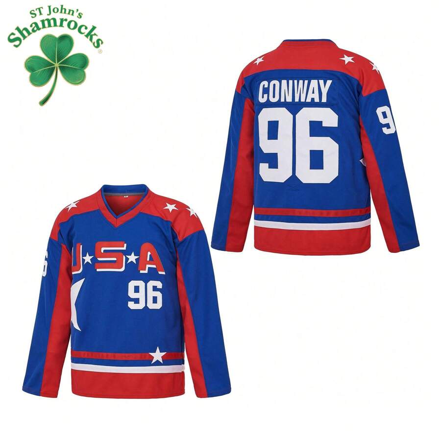 ST John's Shamrocks Herren #96 Charlie Conway Mighty Ducks Team USA Film Eishockey Trikot
