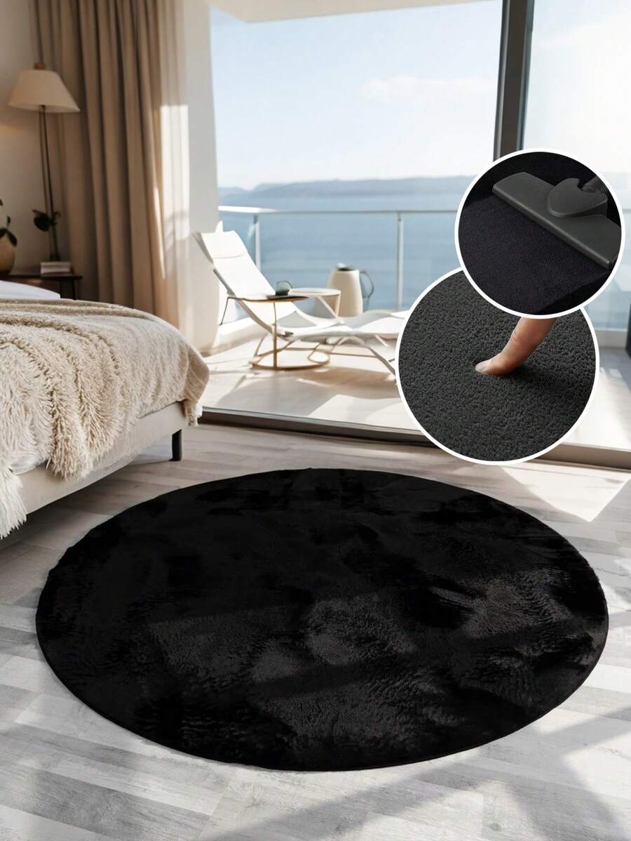 1 pieza Lujosa alfombra circular de terciopelo negro de tonos frescos tipo helado, alfombra suave para la sala de estar, estilo nórdico, apropiada para la sala de estar, el dormitorio, el costado de la cama, la sala de estar, el Día del Padre, el Día de la Madre, el Día del Trabajo, Pascua, decoración del hogar, nueva llegada de primavera