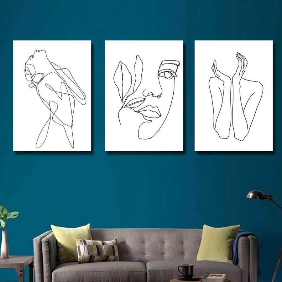 3pcs Modern Abstract And Sexy Female Facial Lines, Wall Arts, Canvas Printing Posters, Optional Frame Hanging Paintings, Living Room Or Student Dormitory Decoration ,Wall Art With Frame