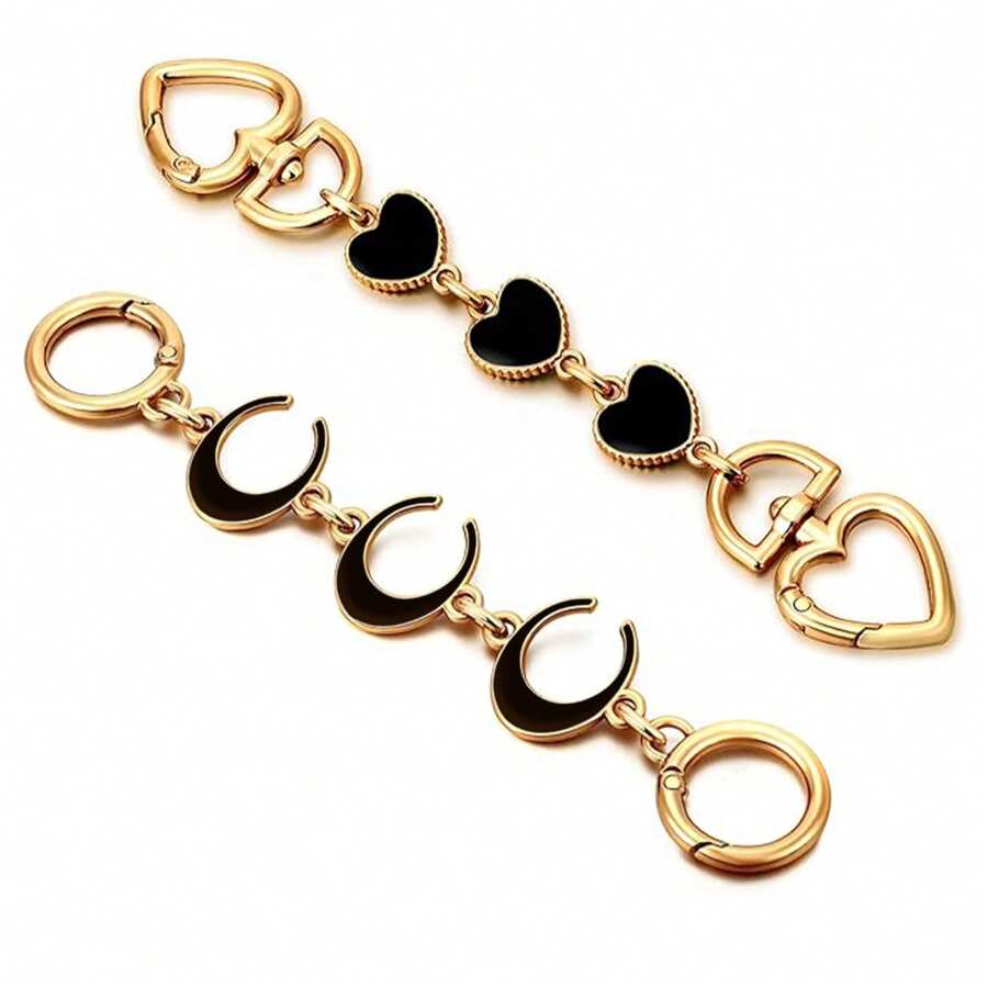 2 piezas Correas decorativas con forma de corazón y luna para cartera/bolso de mujer, de aleación de zinc de unicolor
