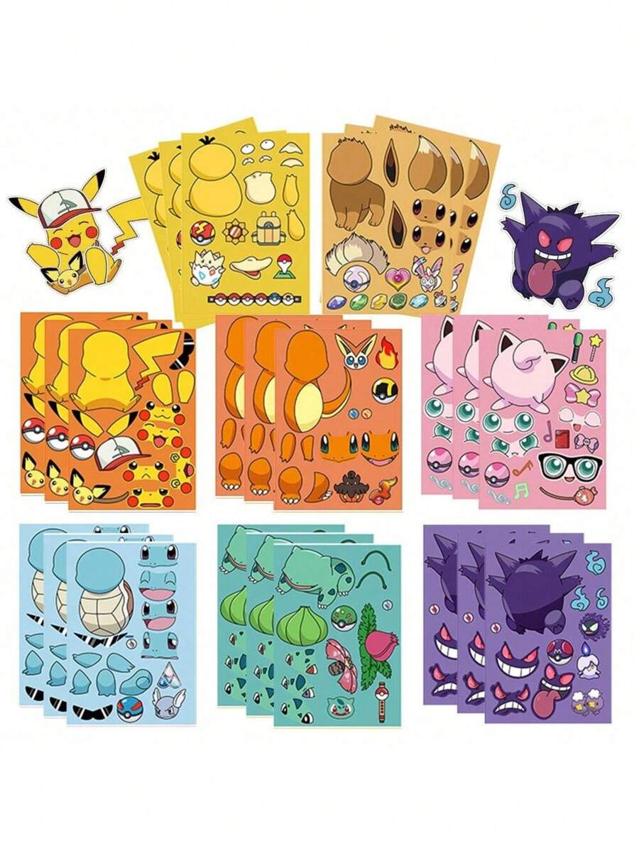 pokemon 8pcs Pokemon 6.3" X 4.3", Make Your Own Cartoon Game Themed Cute Stickers, Make Character Stickers For Party Favor Supplies, Crafts, Toy Stickers, Birthday Gift Toys, Craft Stickers, Cute Stickers, Pikachu, Craft Kits, Ideal Gift For Enthusiasts