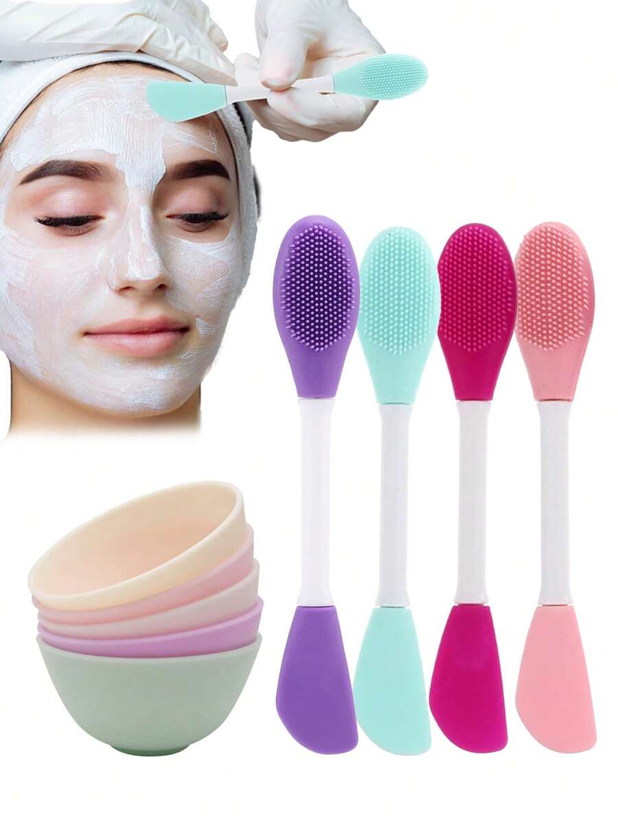 16pcs 2-In-1 Double-Sided Cleansing Brush Tool, Includes Dual-Head Manual Cleaning Brush & Face Mask Mixing Bowl Set, Reusable Cleaning Kit For Daily Skin Care Face Cleansing And Mask Preparation. Silicone Face Mask Brush And Mixing Bowl, Skin-Friendly, Soft And Flexible, No Odor Or Deformation. Lightweight And Portable, Suitable For Home And Travel Use.