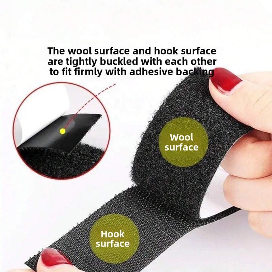 2 Rolls Self-Adhesive Double-Sided Tape, 600cm/236in Length, 2cm/0.78in Width, Black Or White Options, Reusable (Each Roll Includes 150cm/59in Hook & 150cm/59in Loop), Great For Window Screens, Curtains, Photos, Office Outlets Back To School
