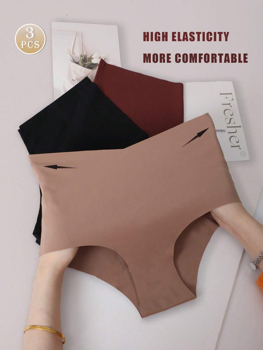 Paquete de 3 bragas sin costuras de mujer hechas de seda de hielo, ropa interior de mujer con cintura alta, lencería sexy de triángulo, ropa interior suave, fina y ligera, transpirable y amigable con la piel