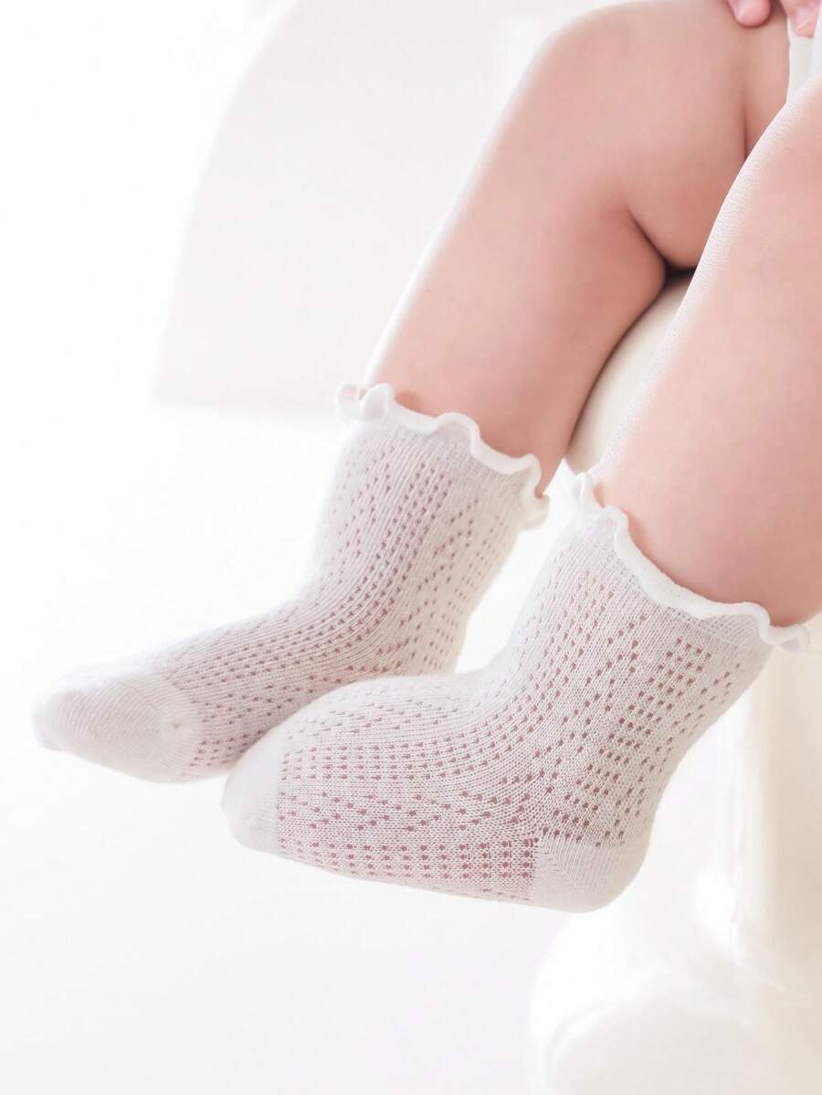 2 Pares de Meias de Algodão Totalmente Lisas e Finas de Malha para Meninas, Verão