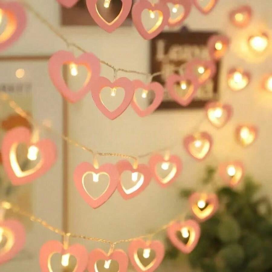 1 pièce Nouvelles guirlandes lumineuses à LED, décoration en forme de cœur en bois, alimentées par batterie, convient pour la Saint-Valentin, les mariages, les fêtes, la décoration de vacances