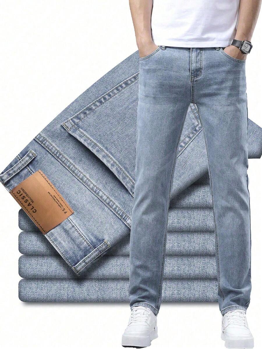 Men's Casual Straight Stretch Denim Jeans With Pockets