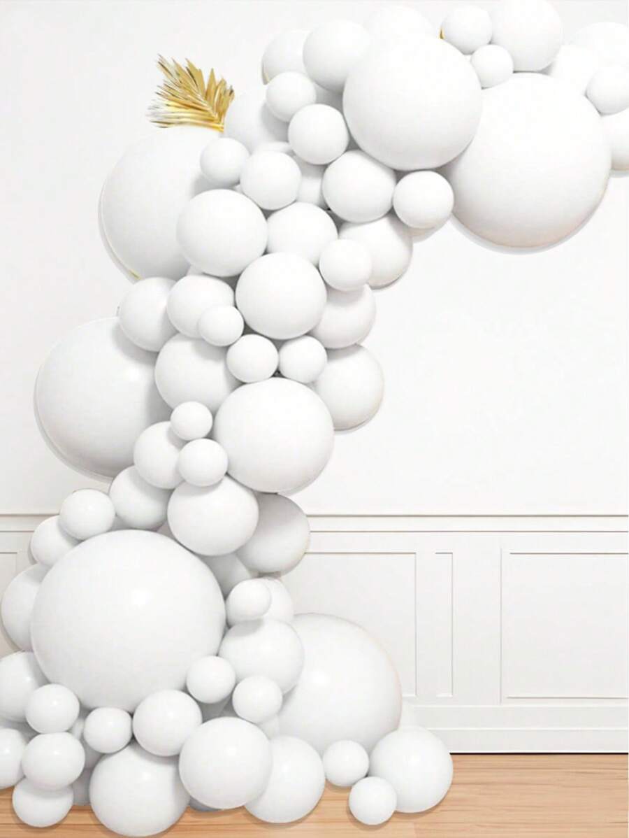 94 pièces/set Ballons en latex blanc mat de 5", 10", 12", 18" avec rubans, convient pour mariage, fiançailles, anniversaire, enterrement de vie de garçon, décoration de fête à thème, fête d'anniversaire