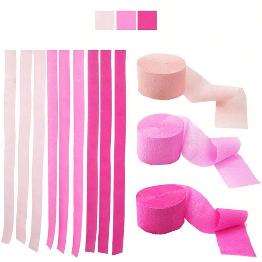 Set de 3 rollos de serpentina de papel arrugado rosa, decoración de fiesta
