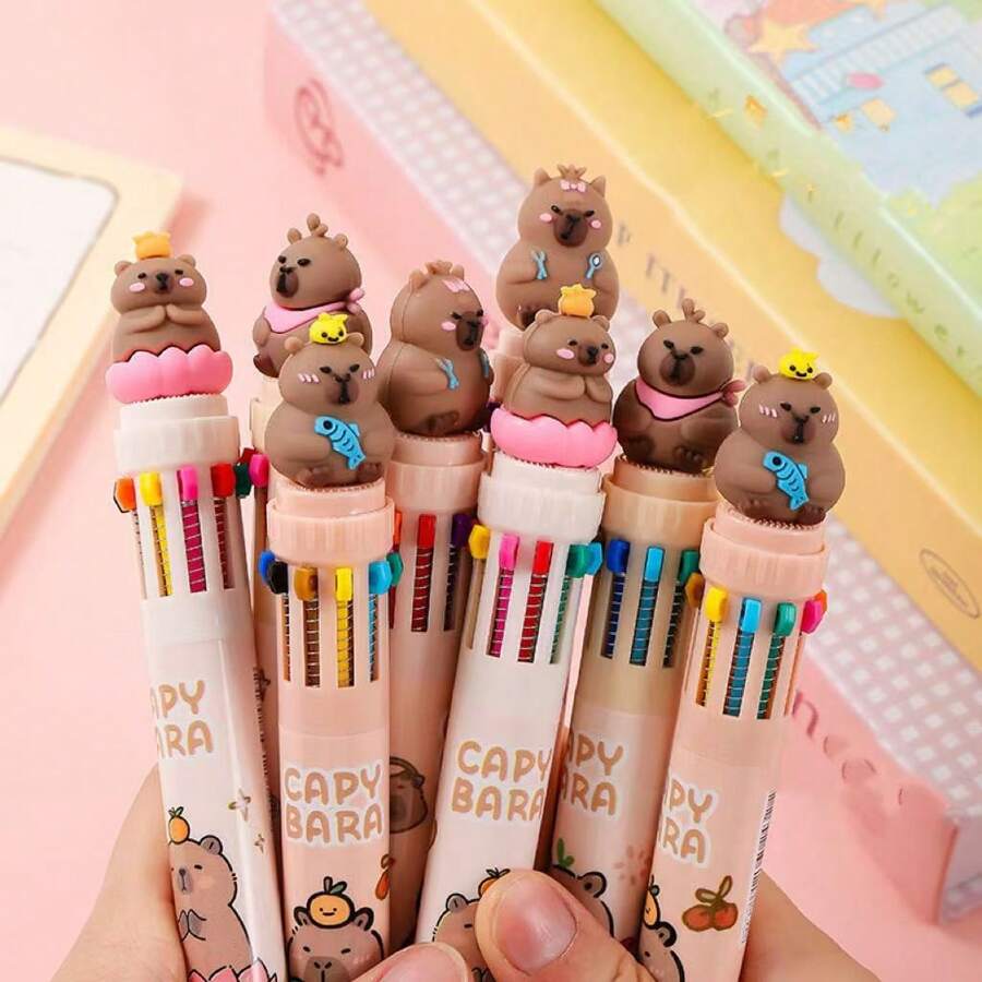 Sanrio 8pcs Sanrio Pompompurin Multicolor Ballpoint Pen, Creative Stationery, Student Planner Pens, Cute Fresh Learning Supplies School Supplies, Back To School