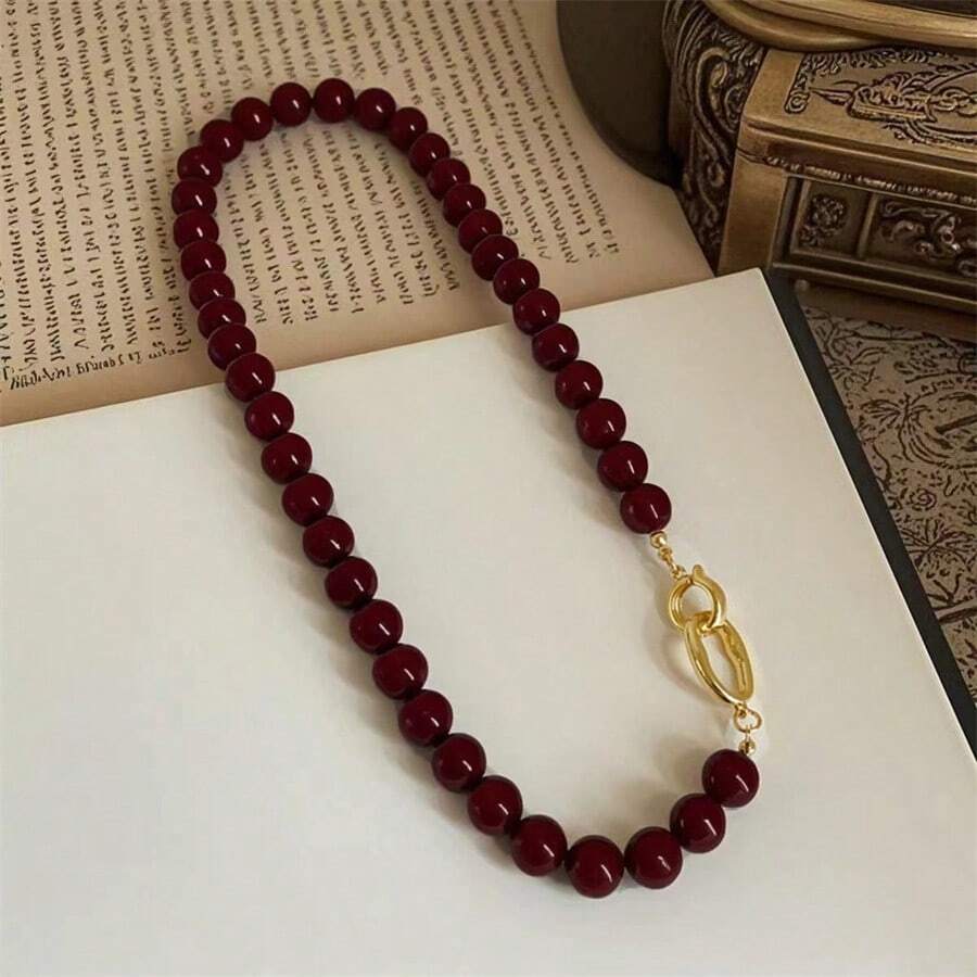 1 Stück Perlen Halskette mit vergoldeter Kette, Doppelverschluss, Damen Accessoire für Alltag und Party, modischer Schmuck, Geschenk für beste Freundin, Muttertags-Geschenk
