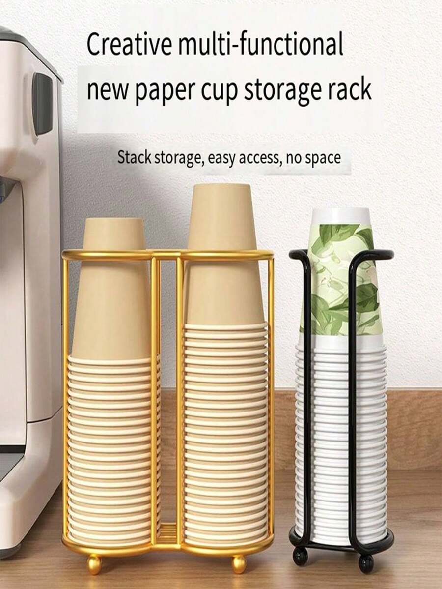 1 pieza Dispensador de vasos de papel desechables multifunción, soporte para vasos de enfriador de agua, estante para vasos de escritorio sin perforación, soporte para vasos de fácil almacenamiento, portavasos creativo, higiénico, ordenado, esencial para reuniones familiares, fiestas y eventos, color dorado de alta gama