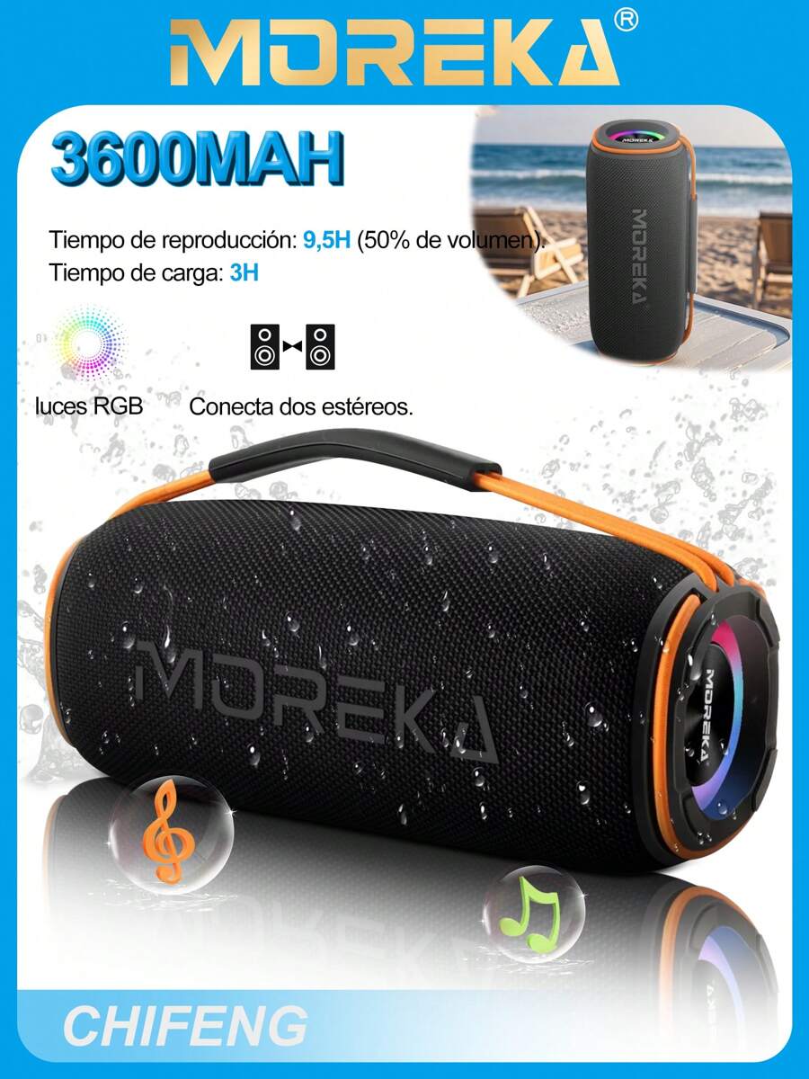 MOREKA Altavoz Bluetooth inalámbrico portátil 5.3, TWS de alta calidad, batería de 20 W de duración ultralarga, adecuado para vídeo doméstico, audio y vídeo, formación de equipos, reuniones y fiestas al aire libre