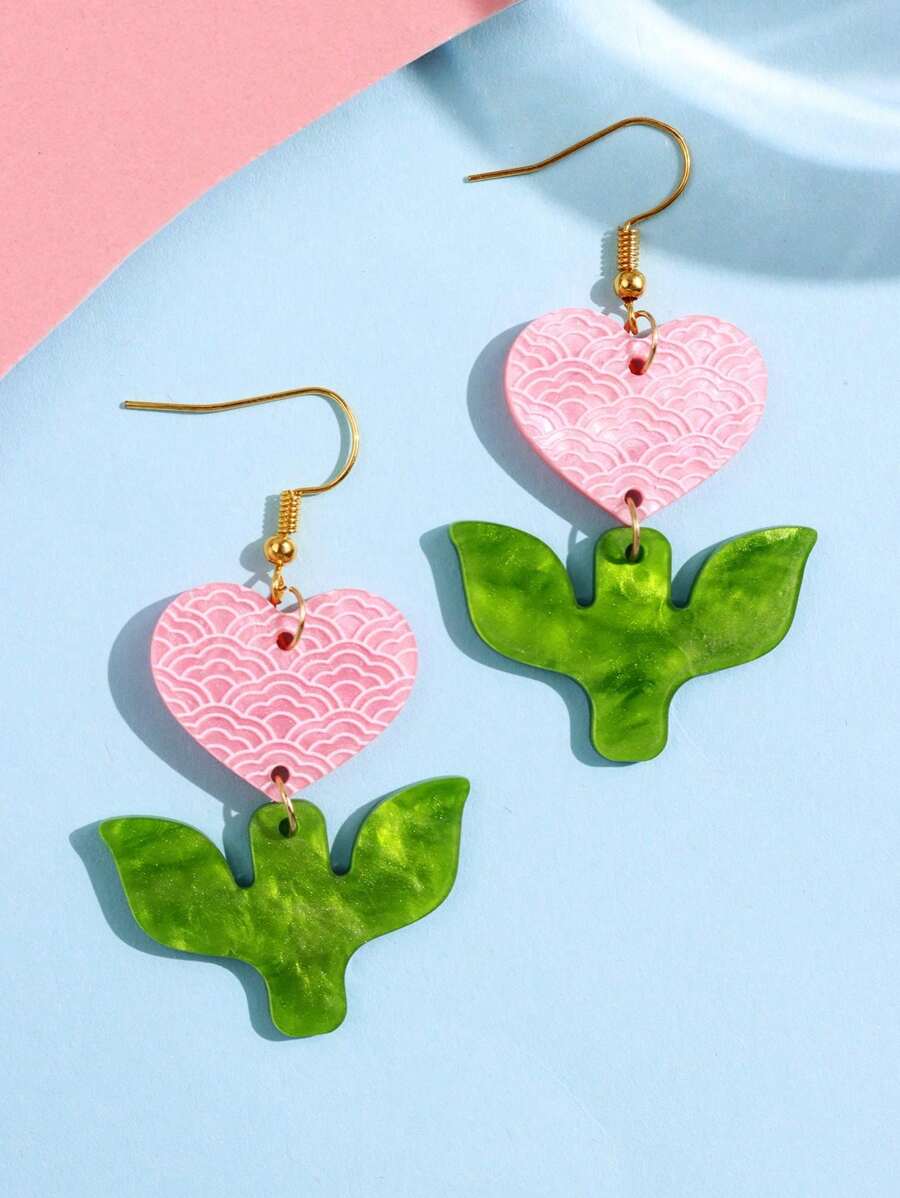 1 Stück Modische & Kreative Sommer Niedlich Frisch Herz, Blatt, Tulpe Hängende Ohrringe, Minimalistischer Vielseitig Damen Sommer Schmuckzubehör