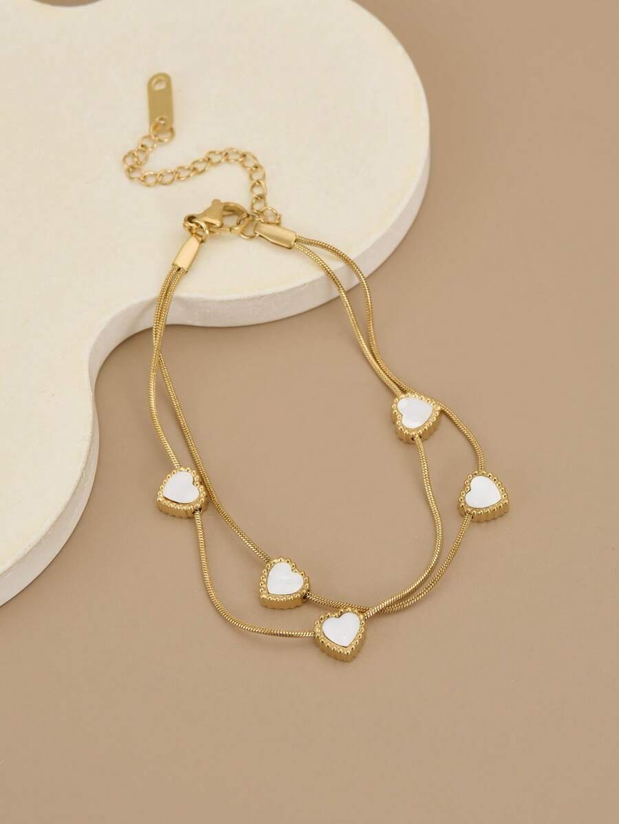 1pc Cloud White Natural Shell Heart Shaped Stainless Steel Sweet Cute Anklet For Women