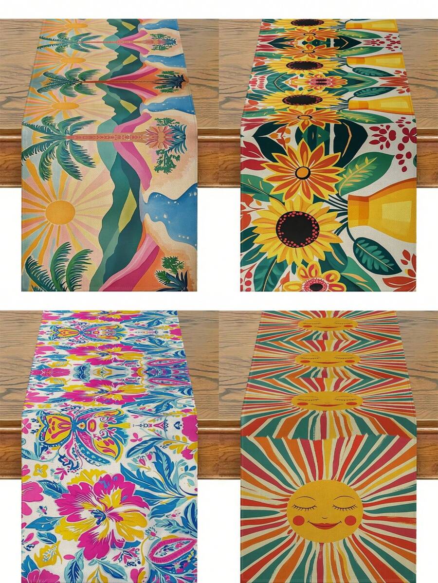 1pc Modern Sunface, Sunflower, Coconut Tree Printed Tablecloth, Kitchen Dining Room Decor, Holiday Decor, Home Gathering Decor, Home Decor, Scene Decor, Outdoor Dining Table, Coffee Table Decor