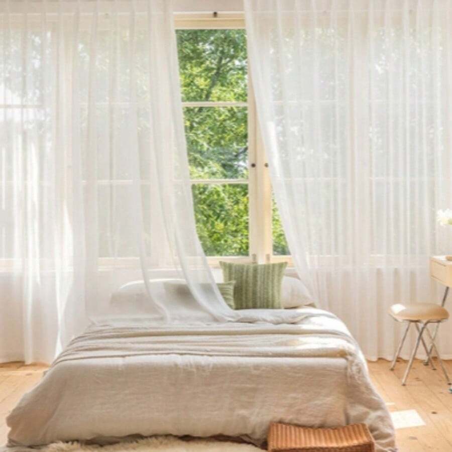 2 pièces Panneau de rideau voile de couleur unie moderne simple pour salon, bureau, chambre à coucher. Style minimaliste rétro nostalgique pour fenêtre en baie