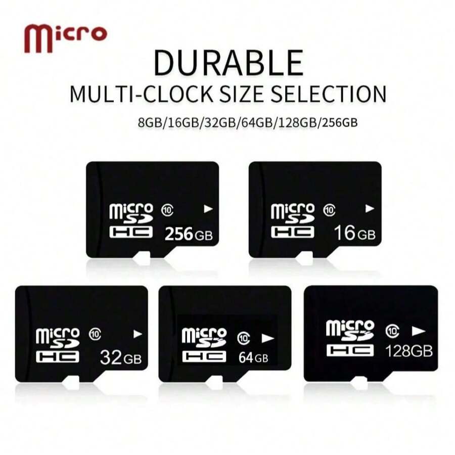 1 cartão TF/SD para armazenamento, alta capacidade 256 GB/128 GB/64 GB/32 GB/16 GB, compatível com computador, câmera digital, câmera de segurança, áudio, câmera de painel, smartphone, etc.