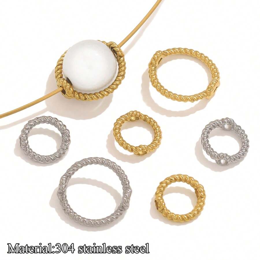 10pcs304 Stainless Steel Simple Double Holes Twist Ring Link Ring Beading Can Wear Beads Pendant DIY Bracelet Necklace Jewelry Making Supplies