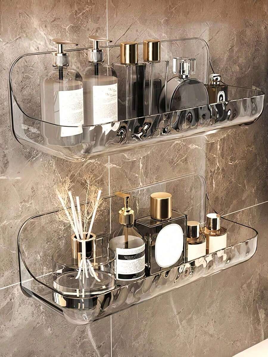 1 pieza Estante de almacenamiento para baño, estante de pared para artículos de tocador sin perforación para colgar en el baño